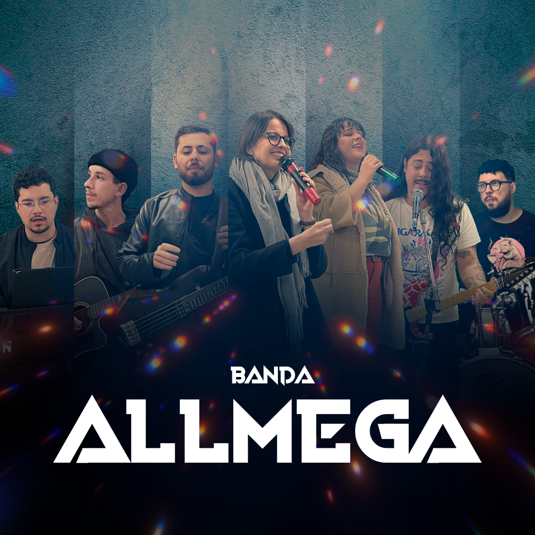 ALLMEGA ministrando em arte de divulgação com logo da banda